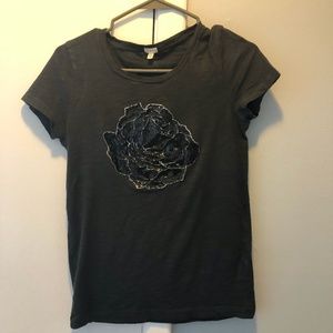JCrew dark gray t-shirt with black textured flower